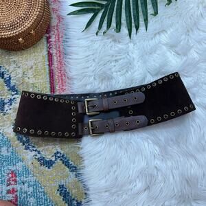 $225 WCM New York Brown Double Buckle Leather Belt Western Renaissance Medium